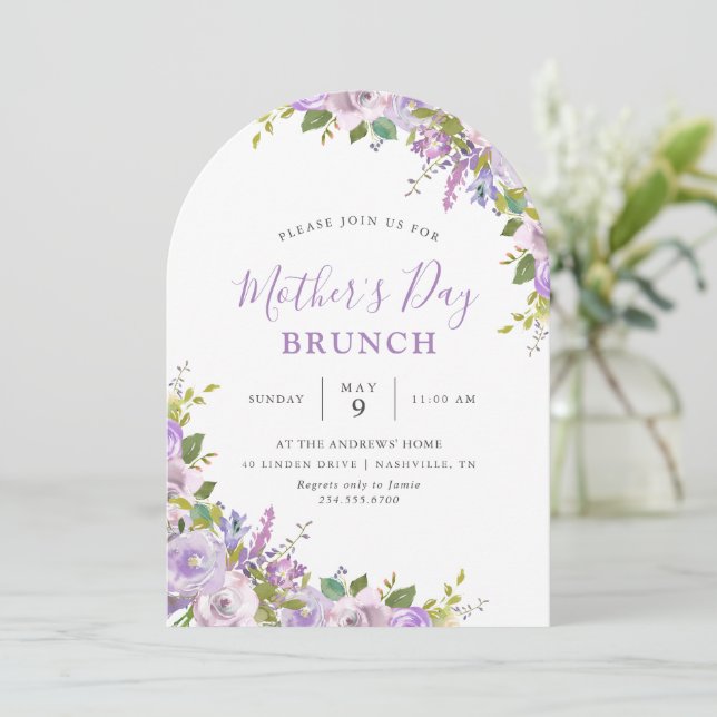 Lilac Floral Mother's Day Brunch Party Invitation (Standing Front)