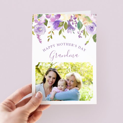 Lilac Floral Mothers Day Photo Card for Grandma