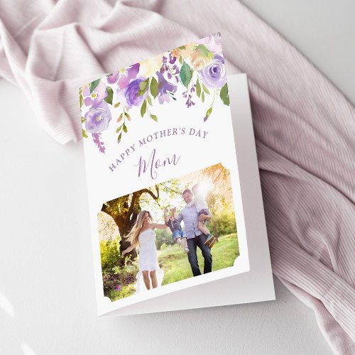 Lilac Floral Mothers Day Photo Card for Mom