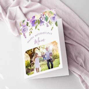 Lilac Floral Mother's Day Photo Card for Mum