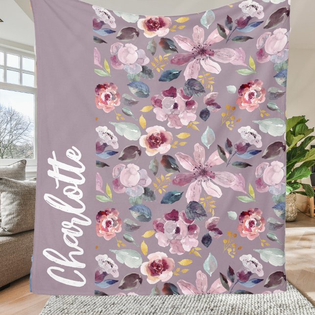 Lilac Floral Pattern Monogram  Fleece Blanket (Creator Uploaded)