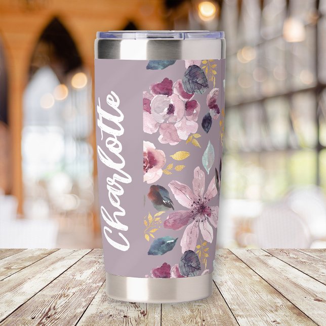 Lilac Floral Pattern Monogram  Insulated Tumbler (Creator Uploaded)