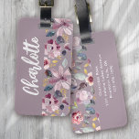 Lilac Floral Pattern Monogram  Luggage Tag<br><div class="desc">A beautiful floral design with gold foil accents</div>
