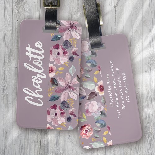 Lilac Floral Pattern Monogram  Luggage Tag