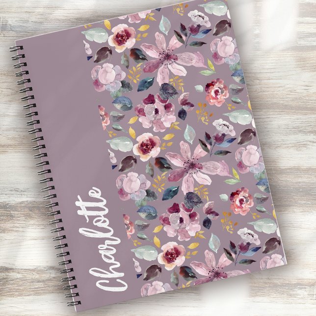 Lilac Floral Pattern Monogram  Notebook (Creator Uploaded)