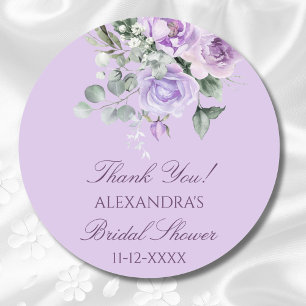Lilac Floral Peony Bridal Shower Thank You Classic Round Sticker