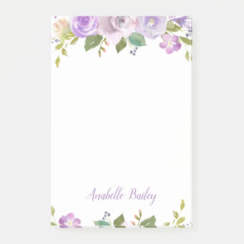 Lilac Floral Personalized Monogram Post_it Notes