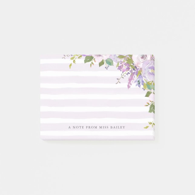 Lilac Floral Personalized Teacher Name Not Post-it Notes (Front)