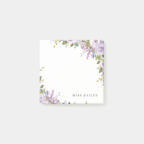 Lilac Floral Personalized Teacher Name Post_it Notes