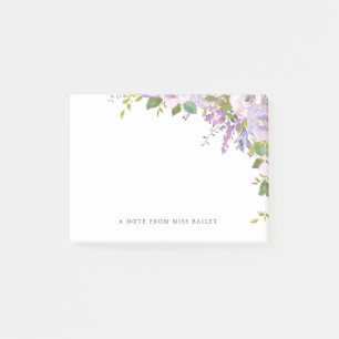 Lilac Floral Personalized Teacher Name Post-it Notes