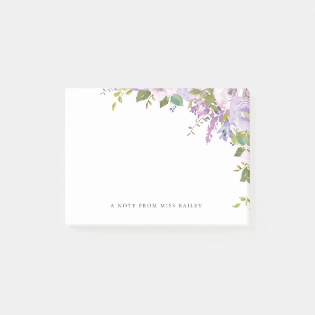 Lilac Floral Personalized Teacher Name Post-it Notes (Front)