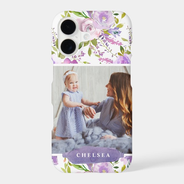 Lilac Floral Photo and Monogram Case-Mate iPhone Case (Back)
