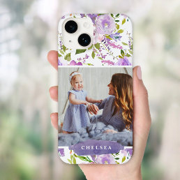 Lilac Floral Photo and Monogram Case-Mate iPhone 14 Case