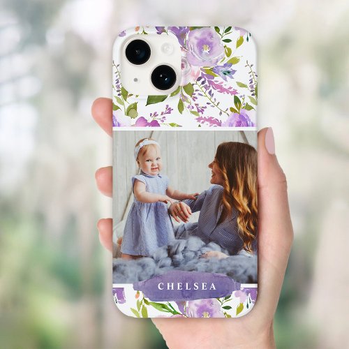 Lilac Floral Photo and Monogram Case_Mate iPhone 14 Case