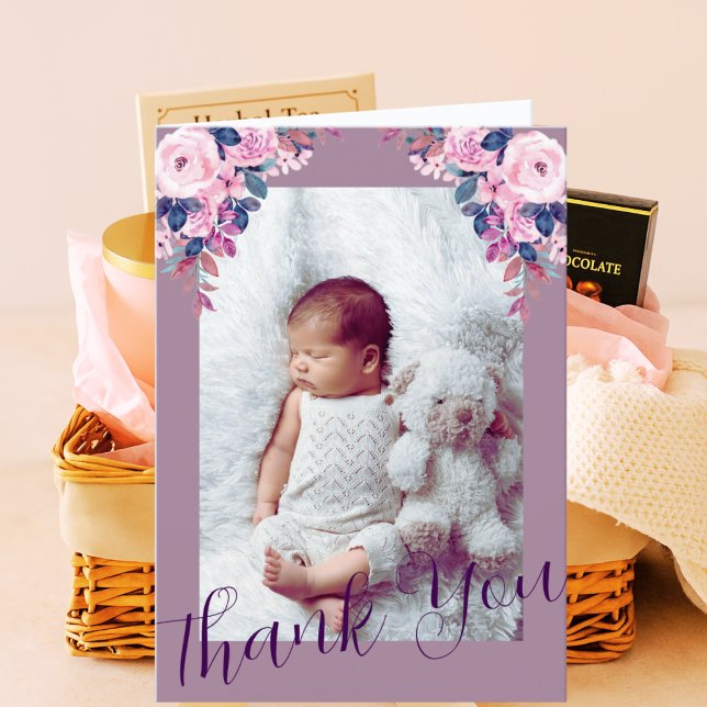 Lilac Floral Photo Card | Midwife New Baby Gift (Creator Uploaded)