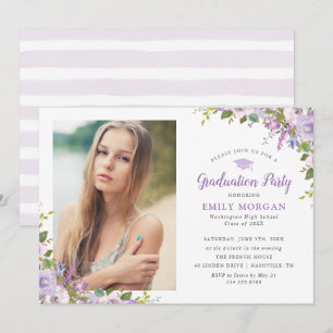 Lilac Floral Photo Graduation Party Invitation