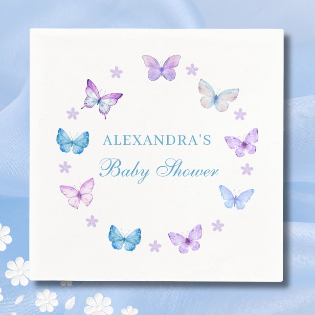 Lilac Floral Pink Blue Butterfly Baby Shower Napkins (Creator Uploaded)