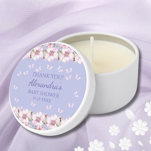 Lilac Floral Pink Butterfly Baby Shower Thank You Mini Candle Favors (Creator Uploaded)