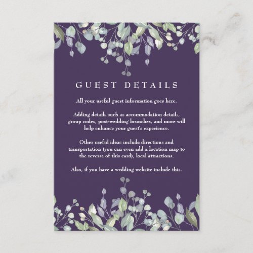 Lilac Floral Purple Guest Information Details Enclosure Card
