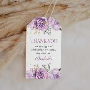 Lilac Floral Purple Quinceanera Thank You Favor Gift Tags