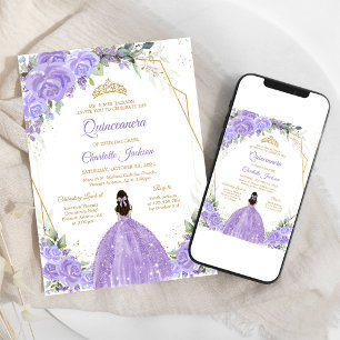Lilac Floral Quinceanera Invitation