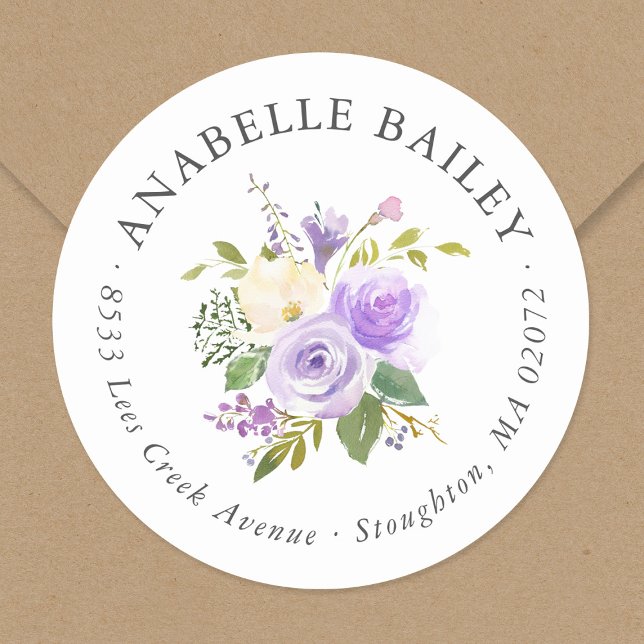 Lilac Floral Round Return Address Label (Creator Uploaded)