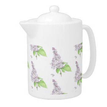 Lilac Floral Sketch Teapot by HafPenny at Zazzle
