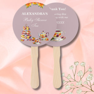 Lilac Floral Tea Party Baby Shower Hand Fan