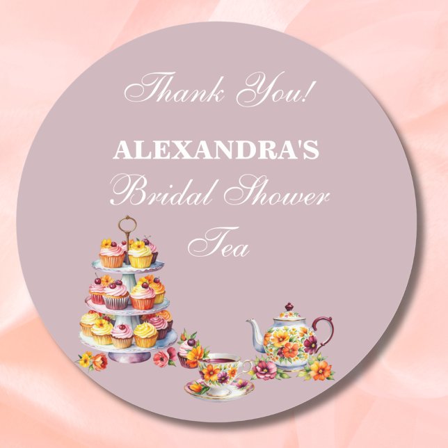 Lilac Floral Tea Party Bridal Shower Favor  Classic Round Sticker (Creator Uploaded)
