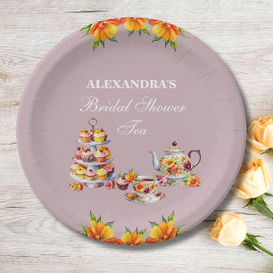Lilac Floral Tea Party Bridal Shower Paper Plates