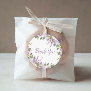 Lilac Floral Thank You Classic Round Sticker