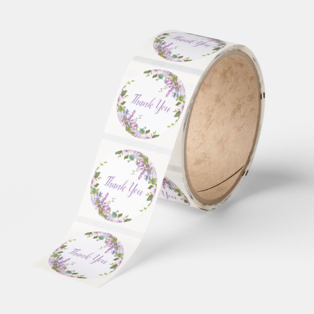 Lilac Floral Thank You Classic Round Sticker (Roll)