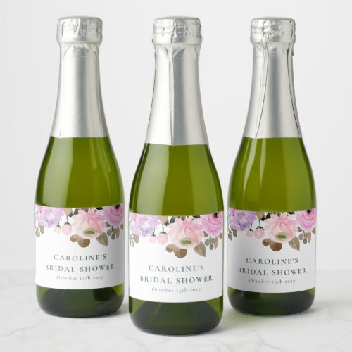 Lilac Floral Watercolor Bridal Shower Custom Mini Sparkling Wine Label