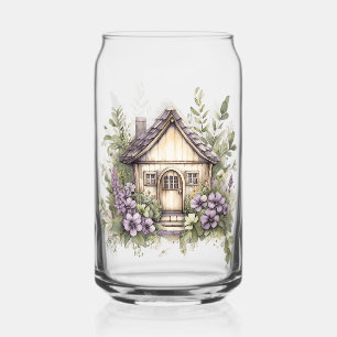 Lilac Floral Watercolor Cottage Can Glass