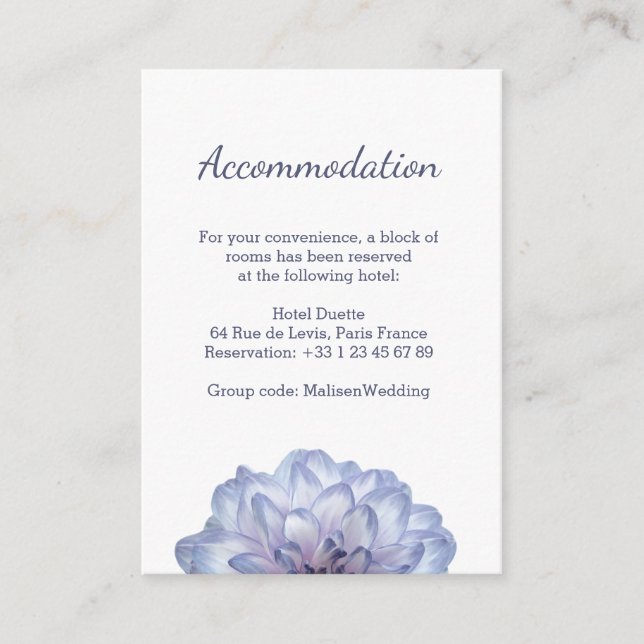 Lilac floral wedding hotel info enclosure card (Front)