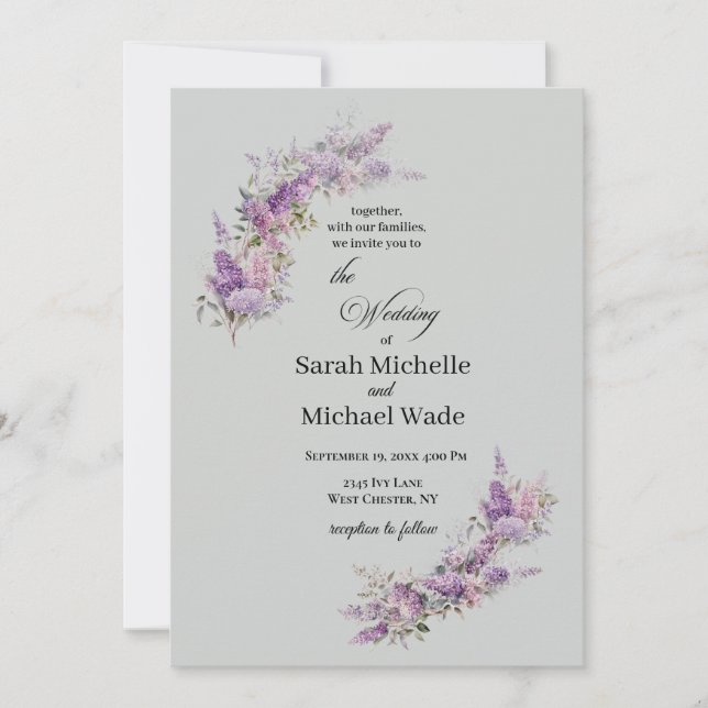 Lilac Floral Wedding Invitation (Front)