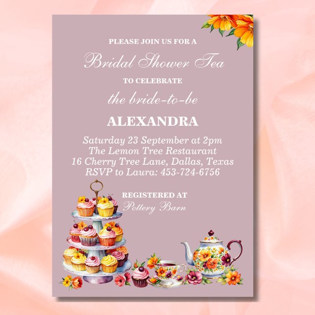 Lilac Floral Whimsical Tea Bridal Shower   Invitation (Creator Uploaded)
