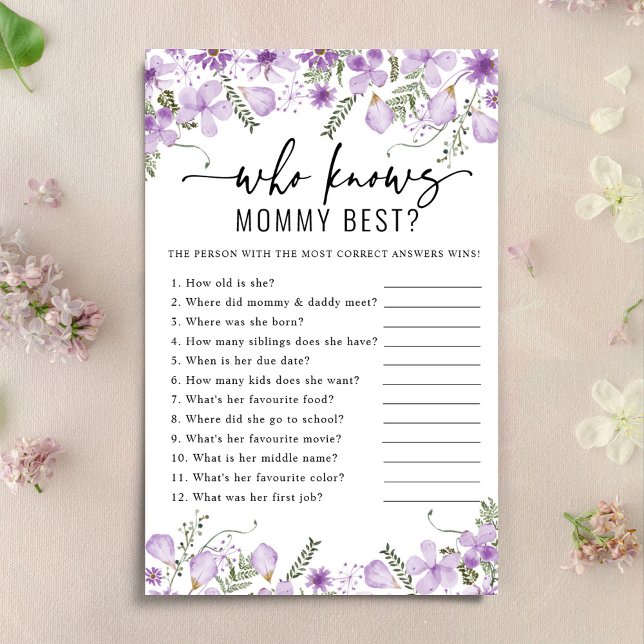Lilac Floral Who Knows Mommy Best Baby Shower Game (Creator Uploaded)