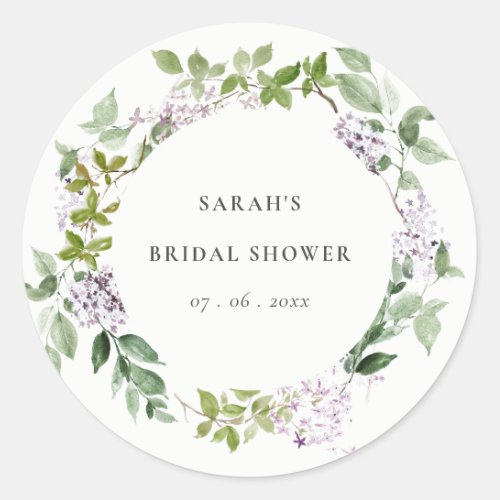 Lilac Floral Wreath Cottage Garden Bridal Shower Classic Round Sticker