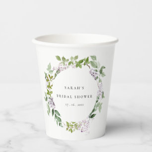 Lilac Floral Wreath Cottage Garden Bridal Shower Paper Cups