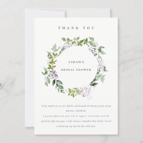 Lilac Floral Wreath Cottage Garden Bridal Shower Thank You Card