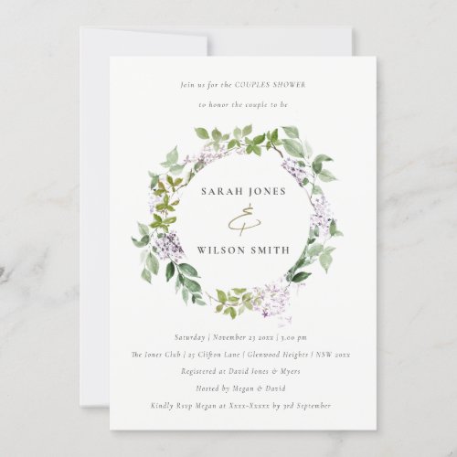 Lilac Floral Wreath Cottage Garden Couples Shower Invitation