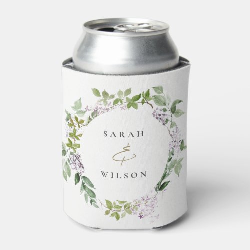 Lilac Floral Wreath Cottage Garden Wedding Can Cooler