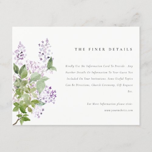 Lilac Floral Wreath Cottage Garden Wedding Detail Enclosure Card