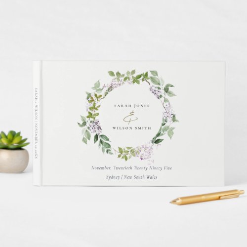 Lilac Floral Wreath Cottage Garden Wedding Guest Book