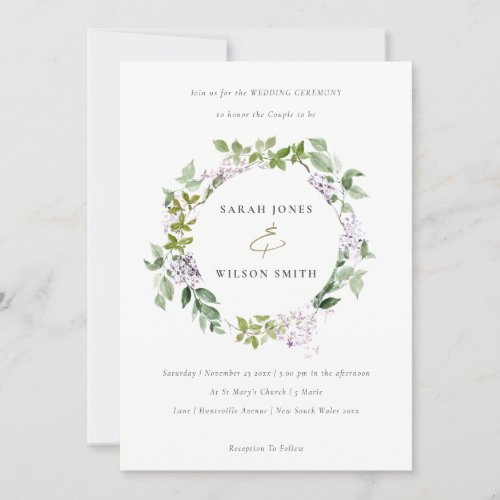 Lilac Floral Wreath Cottage Garden Wedding Invitation