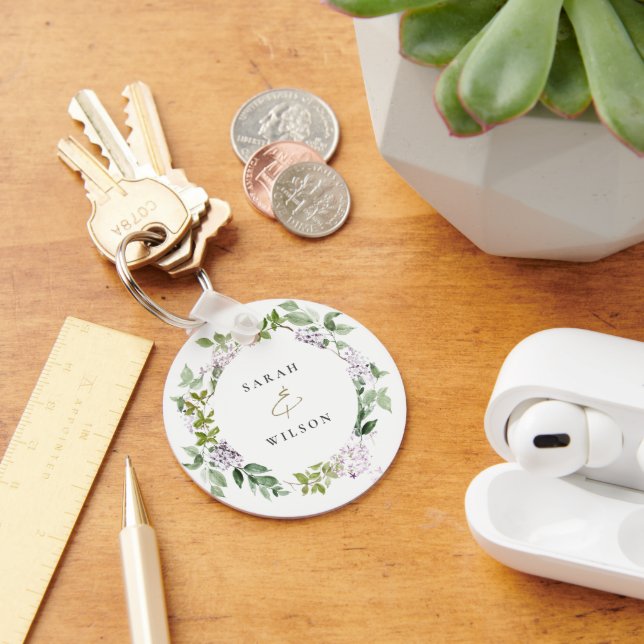 Lilac Floral Wreath Cottage Garden Wedding Keychain (Desk)