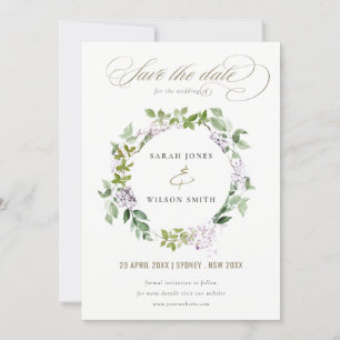 Lilac Floral Wreath Cottage Garden Wedding Save The Date