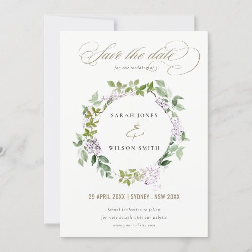 Lilac Floral Wreath Cottage Garden Wedding Save The Date