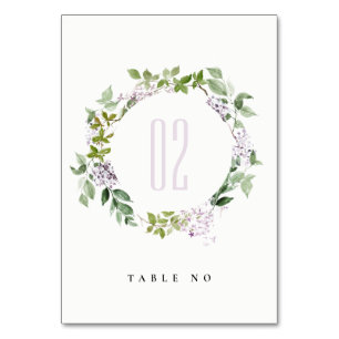 Lilac Floral Wreath Cottage Garden Wedding Table Number